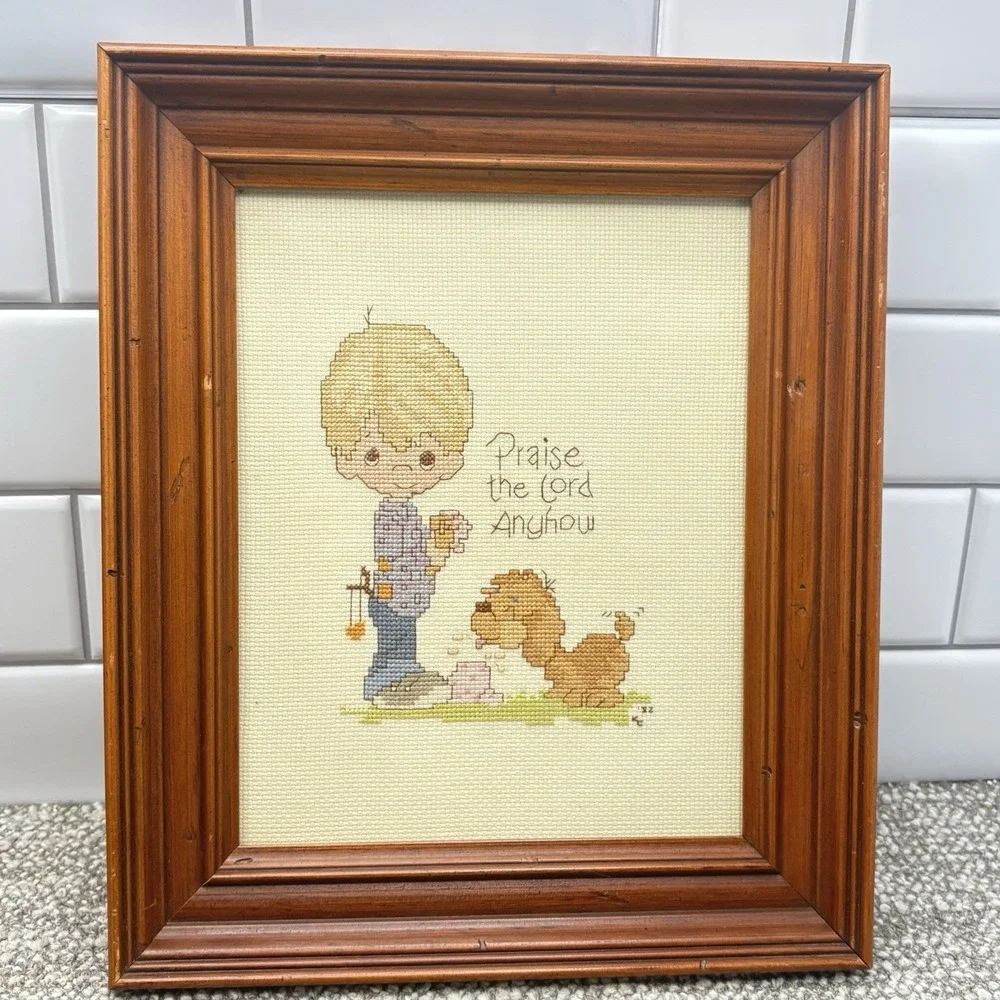 Precious Moments Cross‎ Stitch Framed VTG Christian Pictures W Sayings 1982 Hand